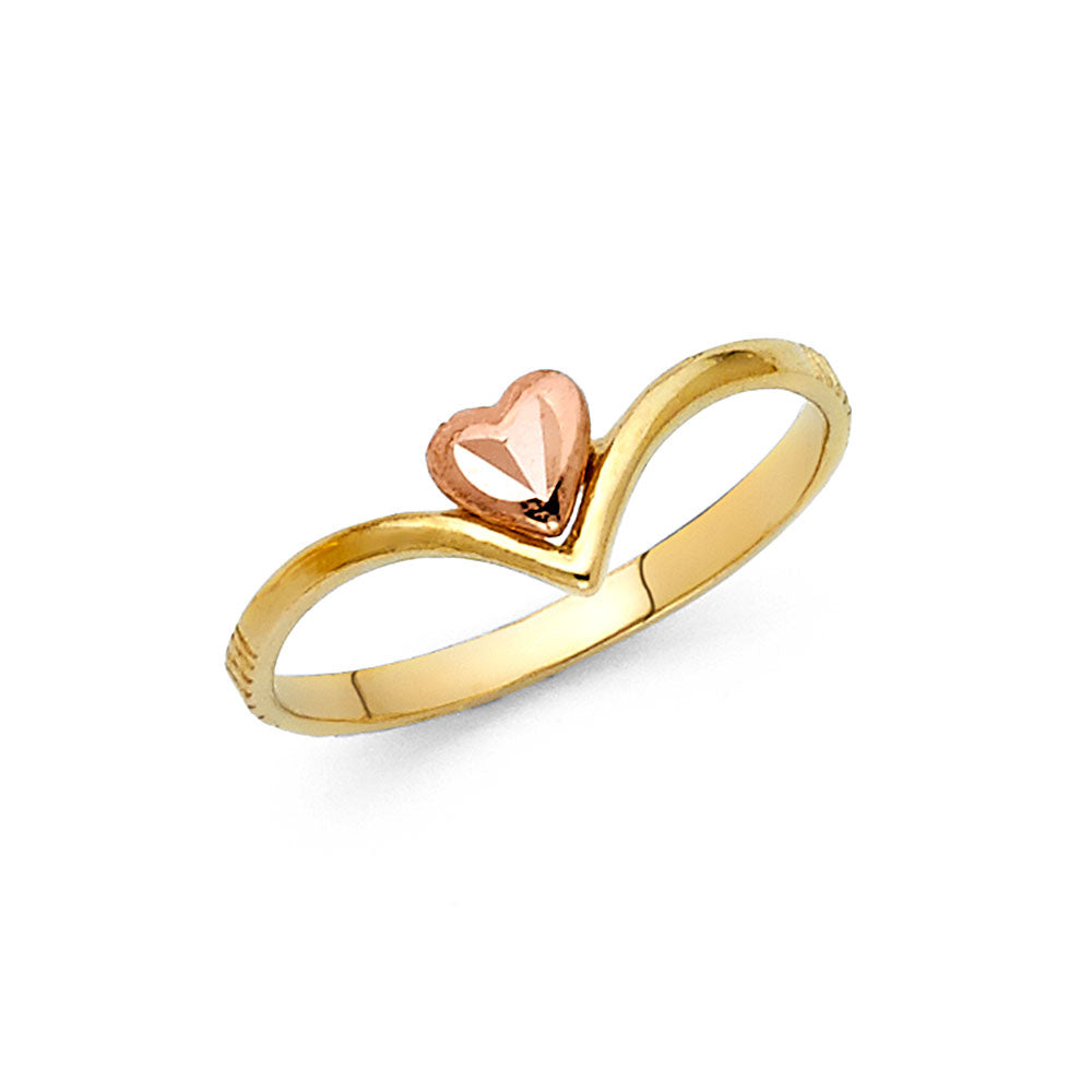 14k gold two tone heart v ring
