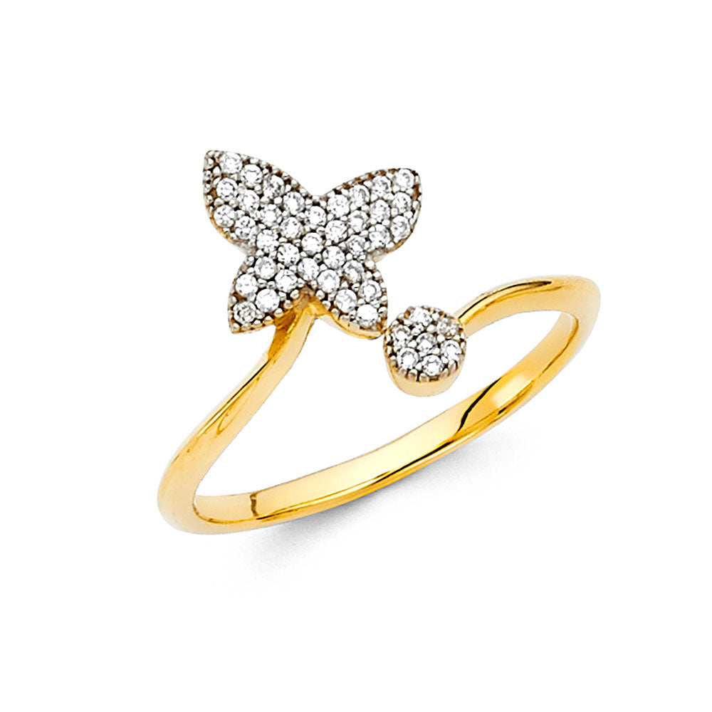 14K gold butterfly ring, pave butterfly ring, open style gold ring, dainty butterfly jewelry, real gold butterfly ring