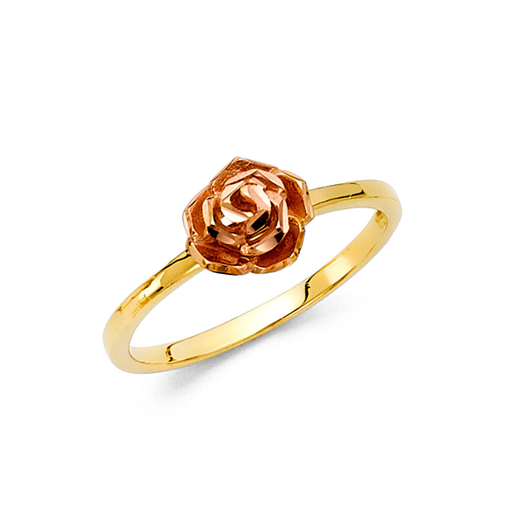 14K gold rose ring, dainty flower ring in yellow and rose gold, romantic floral jewelry, gold stacking ring, everyday gold ring, 14K gold rose bloom design, perfect for gifts, anniversaries, or adding a feminine touch to your jewelry collection.