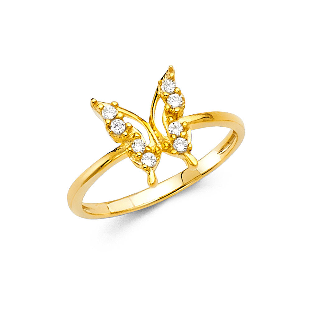 14K gold butterfly ring, CZ butterfly ring, dainty butterfly jewelry, real gold butterfly ring, yellow gold butterfly ring