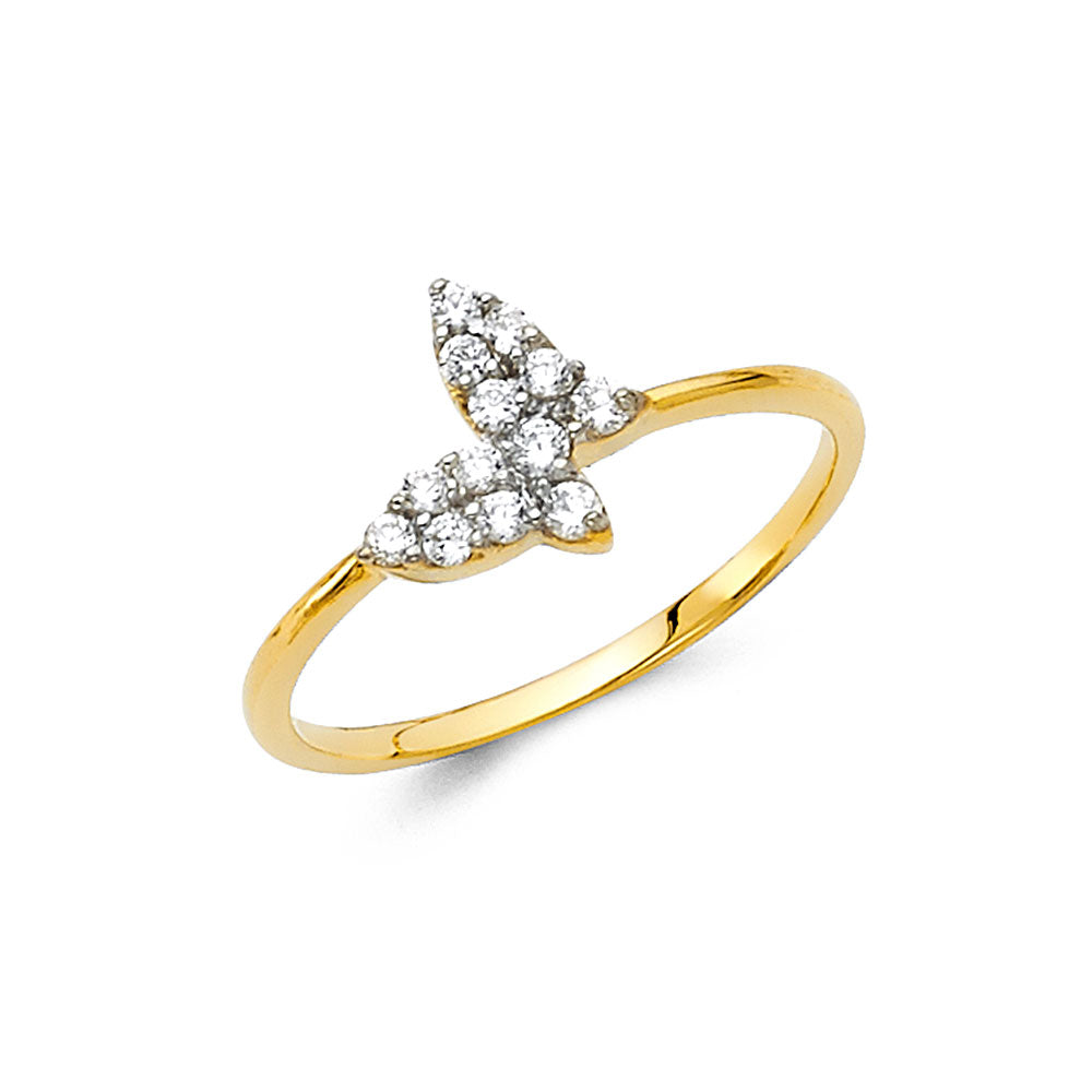 14K gold butterfly ring, dainty butterfly ring, pink CZ butterfly ring, white CZ butterfly ring, real gold butterfly jewelry