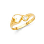 14K gold open heart ring with cubic zirconia accent, polished yellow gold band.