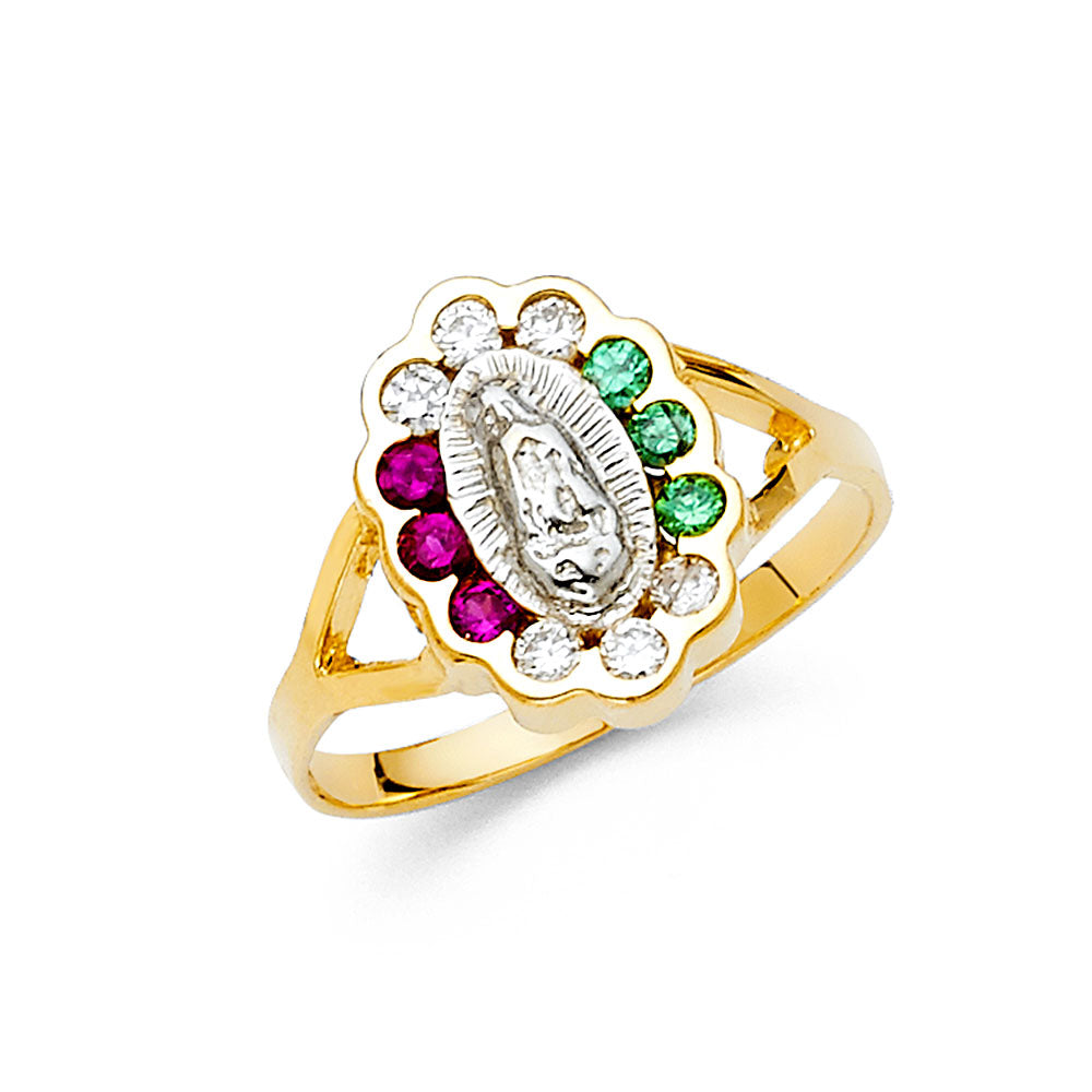 14K Gold Virgencita Guadalupe CZ Ring