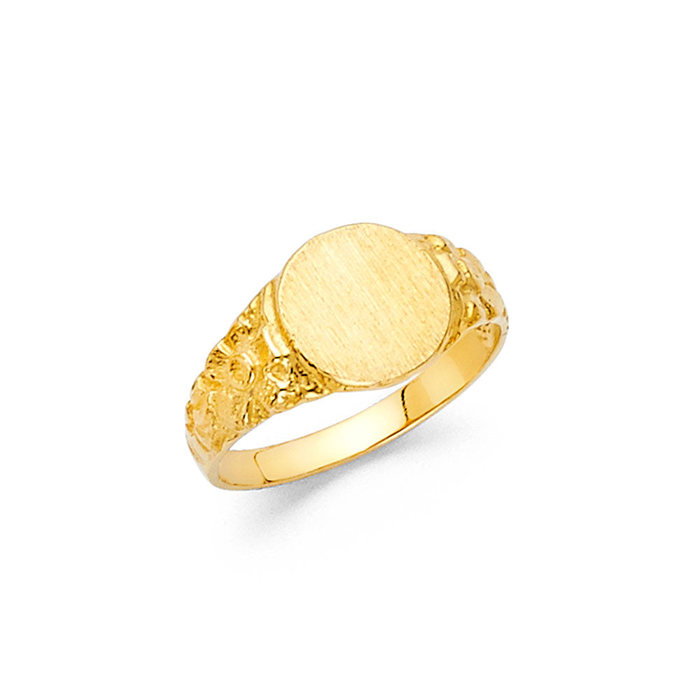14K Gold Round Signet Baby Ring with Floral Detail or Women's Pinky Ring