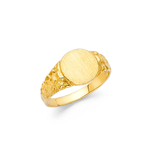 14K Gold Round Signet Baby Ring with Floral Detail or Women's Pinky Ring