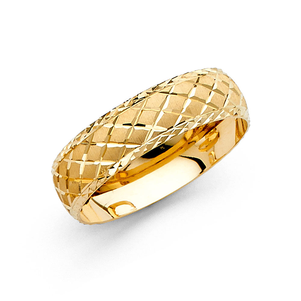 14K Gold Men's Wedding Band – 6mm Diamond-Cut Quilted Finish