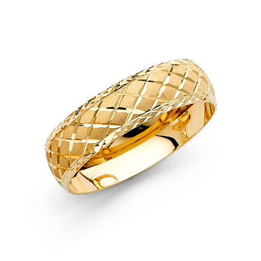 14K Gold Men's Wedding Band – 6mm Diamond-Cut Quilted Finish
