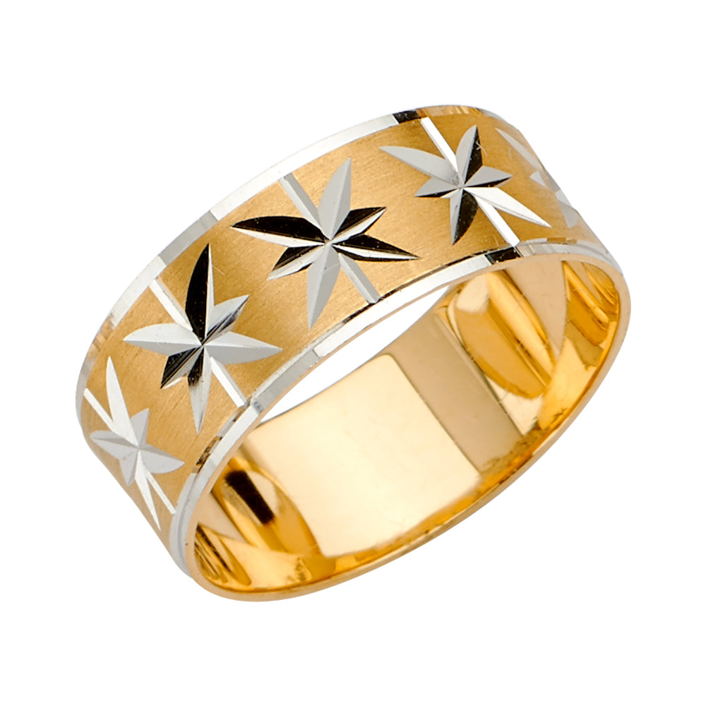 14K Gold Men's Wedding Band – Wide 8mm Starburst Diamond-Cut Design