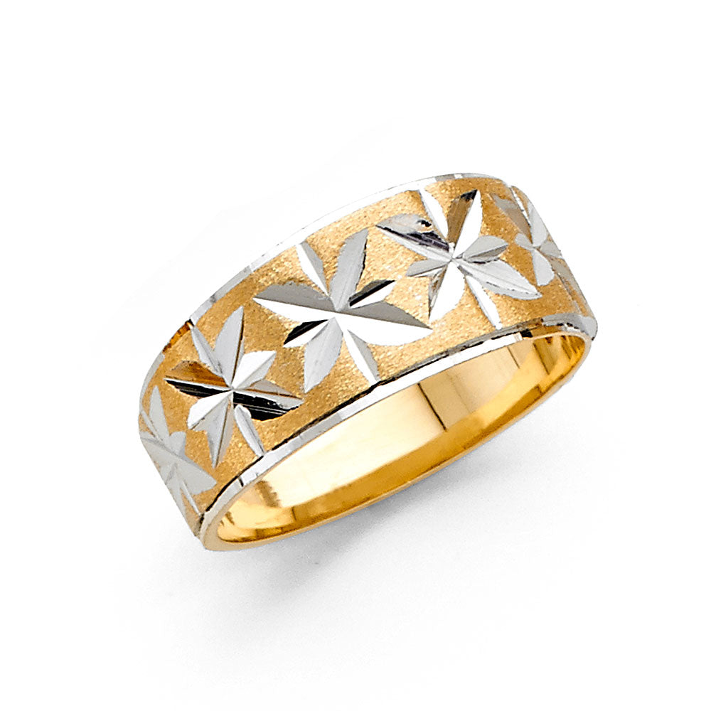 14K Gold Women's Wedding Band – 8mm Diamond-Cut Star Design