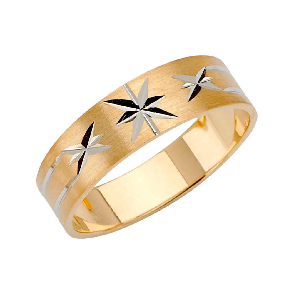 14K Gold Men's Wedding Band – Star Diamond-Cut & Satin Finish (6mm)