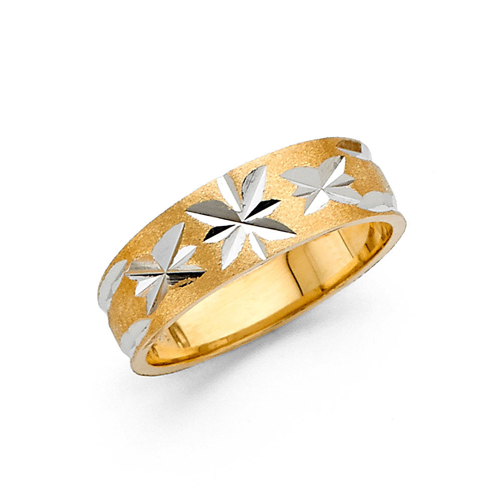 14K Gold Women's Wedding Band – 6mm Diamond-Cut Star Design