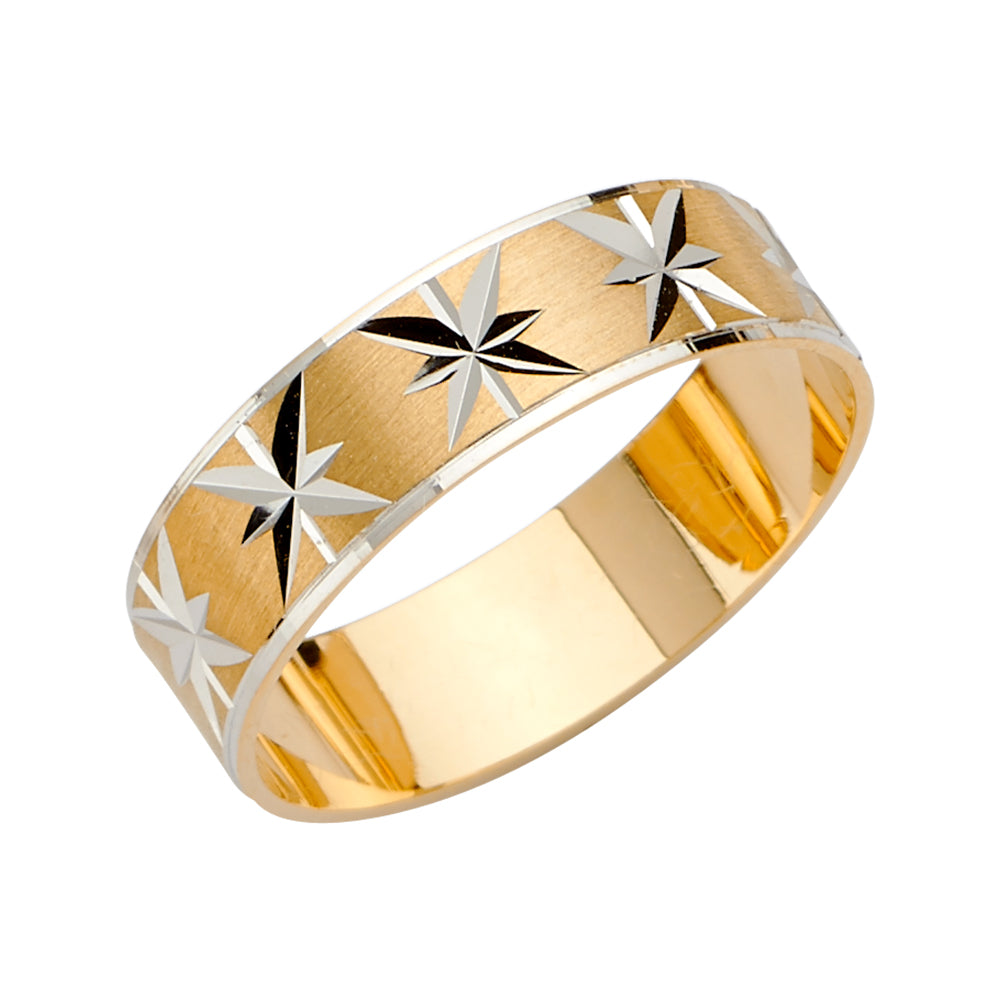 14K Gold Men's Wedding Band – 6mm Starburst Diamond-Cut Design