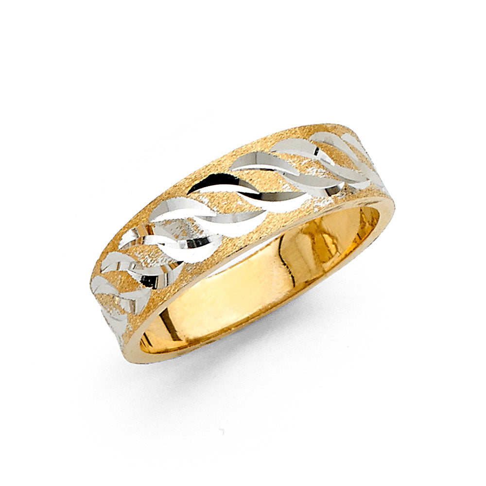 14K Gold Women's Wedding Band – 6mm Diamond-Cut Twist Design