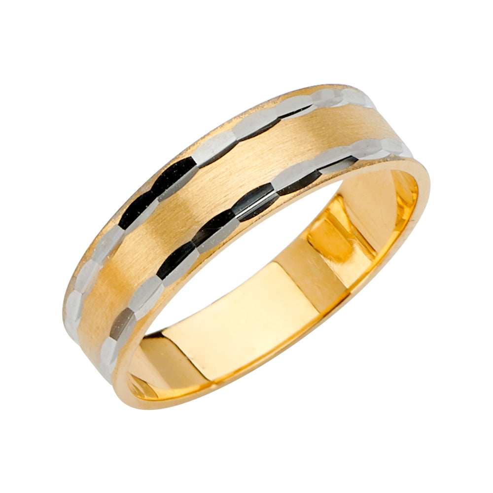 14K Gold Men's Wedding Band – Two-Tone Brushed & Diamond-Cut Design