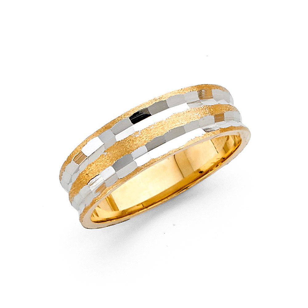 14K Gold Women's Wedding Band – 6mm Dual Diamond-Cut Border
