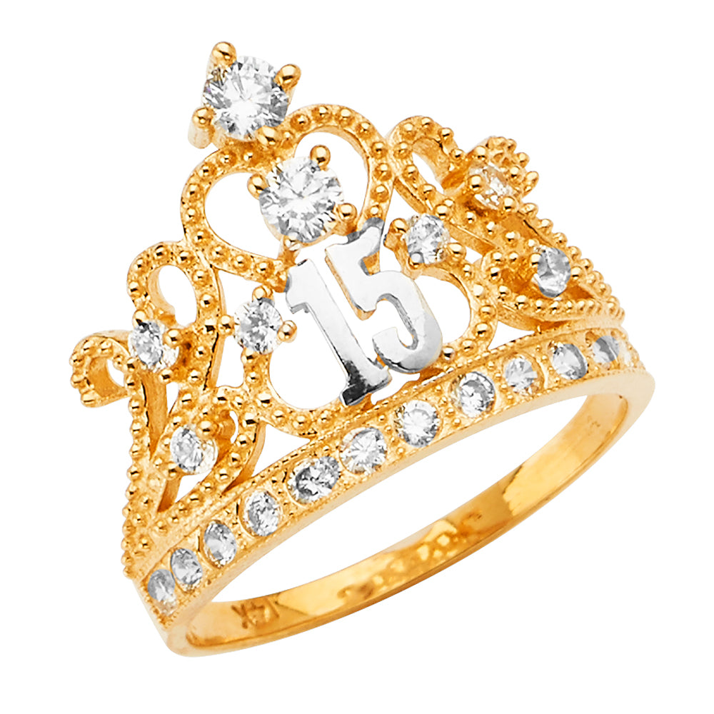 14K Gold CZ Quince Crown Ring