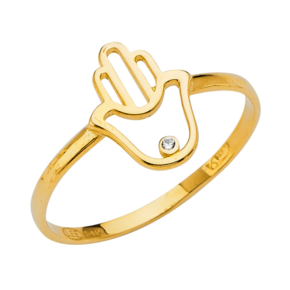 14k gold hamsa ring, gold hamsa hand jewelry, hamsa ring with CZ, symbolic gold jewelry, protective hamsa jewelry, 14k yellow gold hamsa