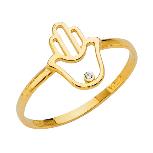 14k gold hamsa ring, gold hamsa hand jewelry, hamsa ring with CZ, symbolic gold jewelry, protective hamsa jewelry, 14k yellow gold hamsa