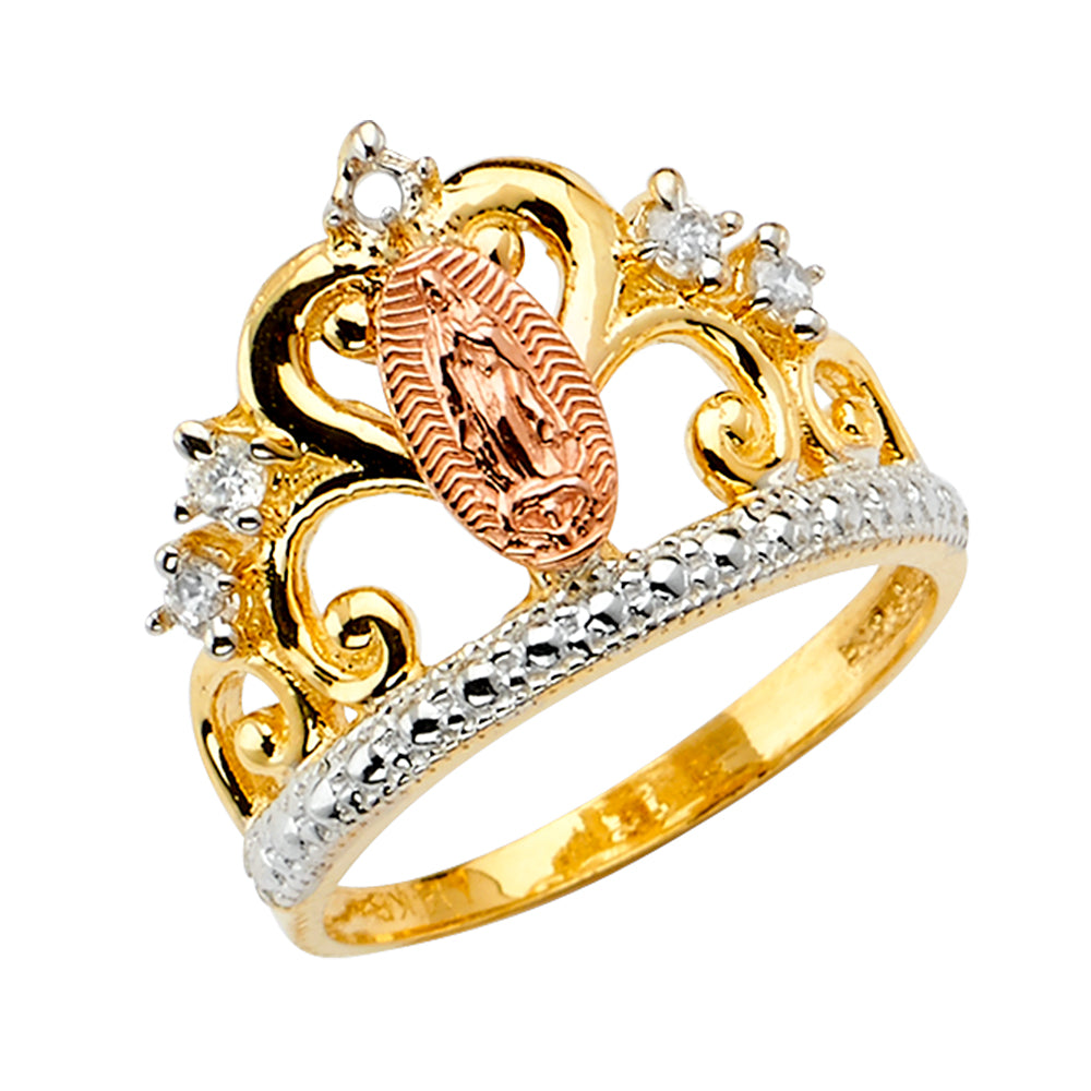 14k gold tri color crown cz virgencita ring
