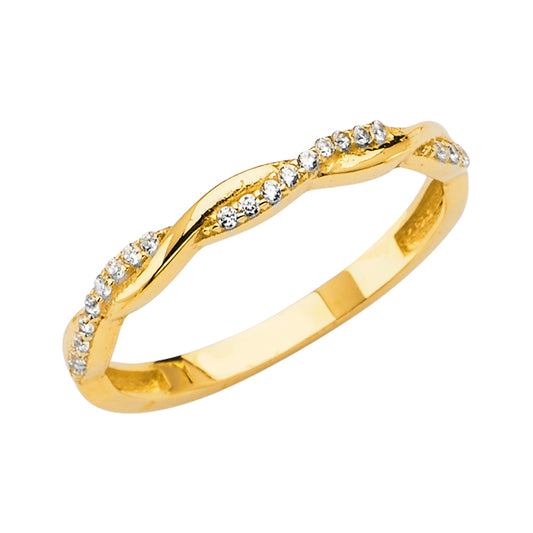 14k gold twisted ring, dainty gold band with CZ, 14k gold stacking ring, twisted gold ring with stones, minimalist gold ring for women, gold CZ twist band, real 14k yellow gold ring.