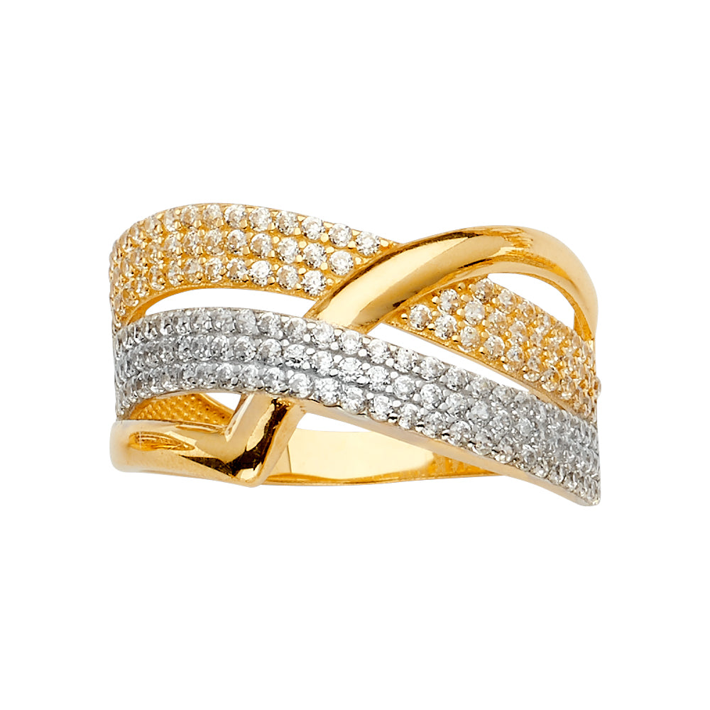 “luz infinita” – 14k gold cz crossover ring