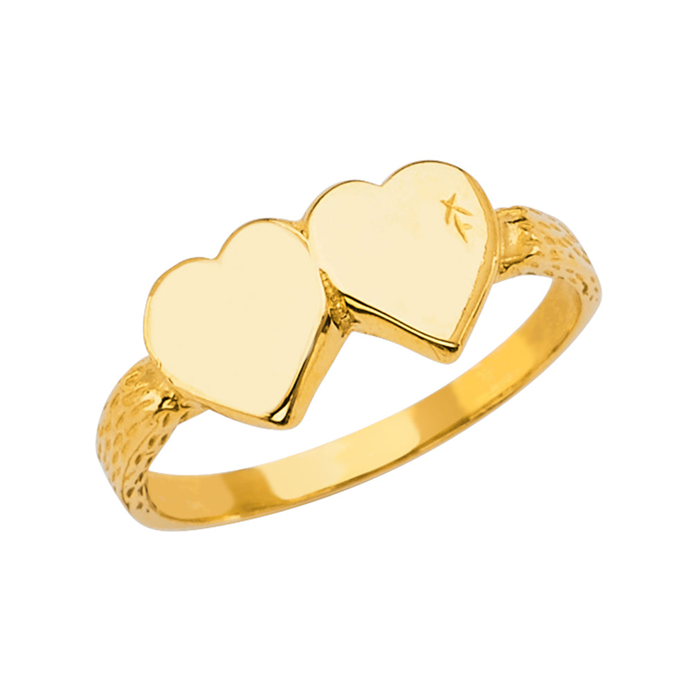 Double Heart Baby Ring / Women’s Pinky Ring – 14K Gold