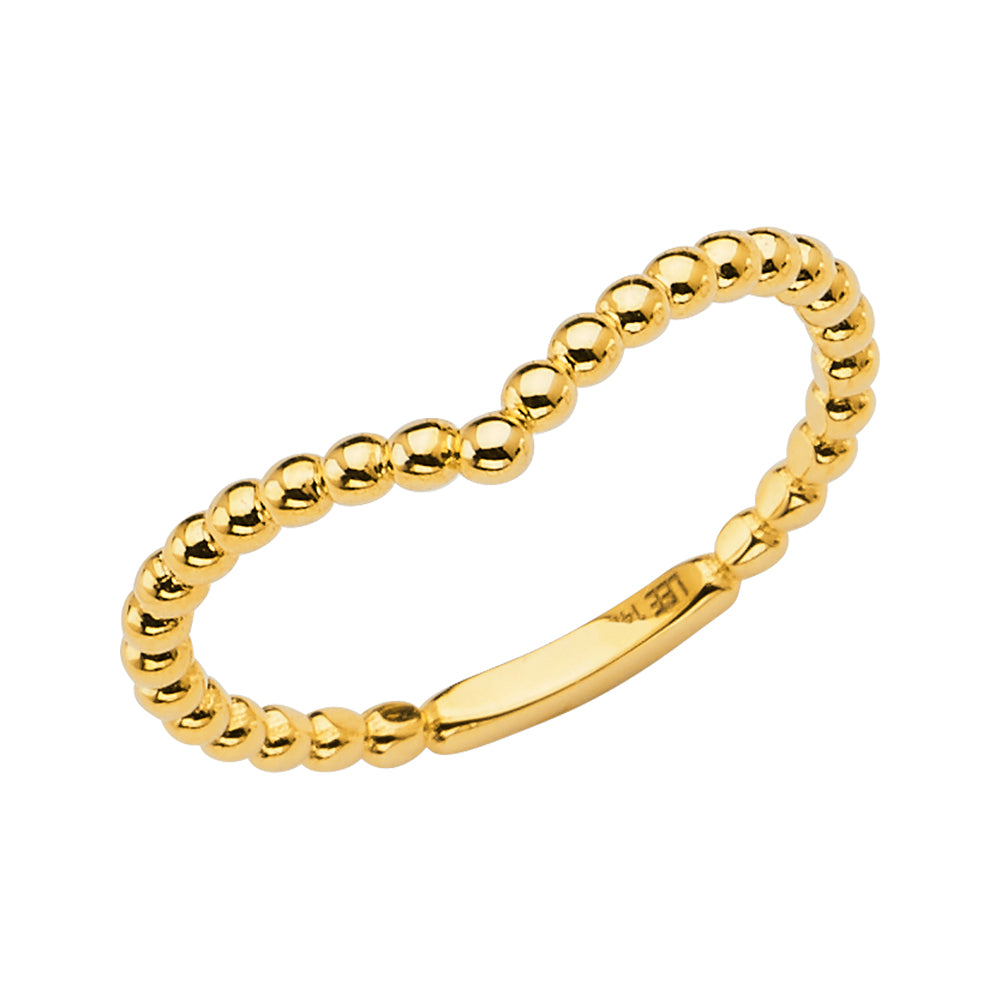14K Gold V Beaded Stackable Ring