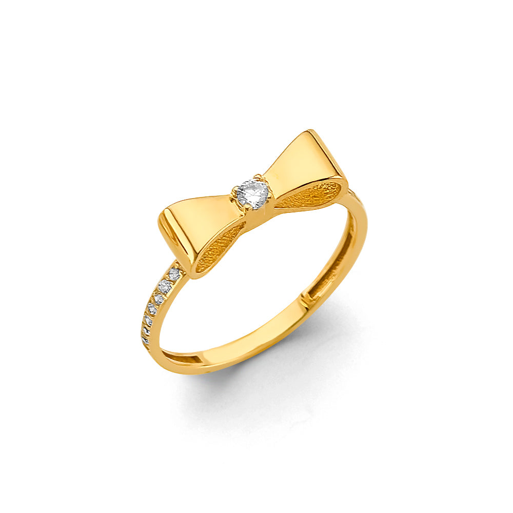 14k gold bow ring with cz stones