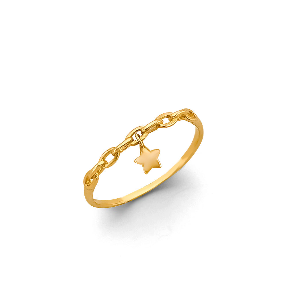 14k gold star ring, chain ring with charm, celestial jewelry, dainty gold ring, stacking star ring, charm ring in gold