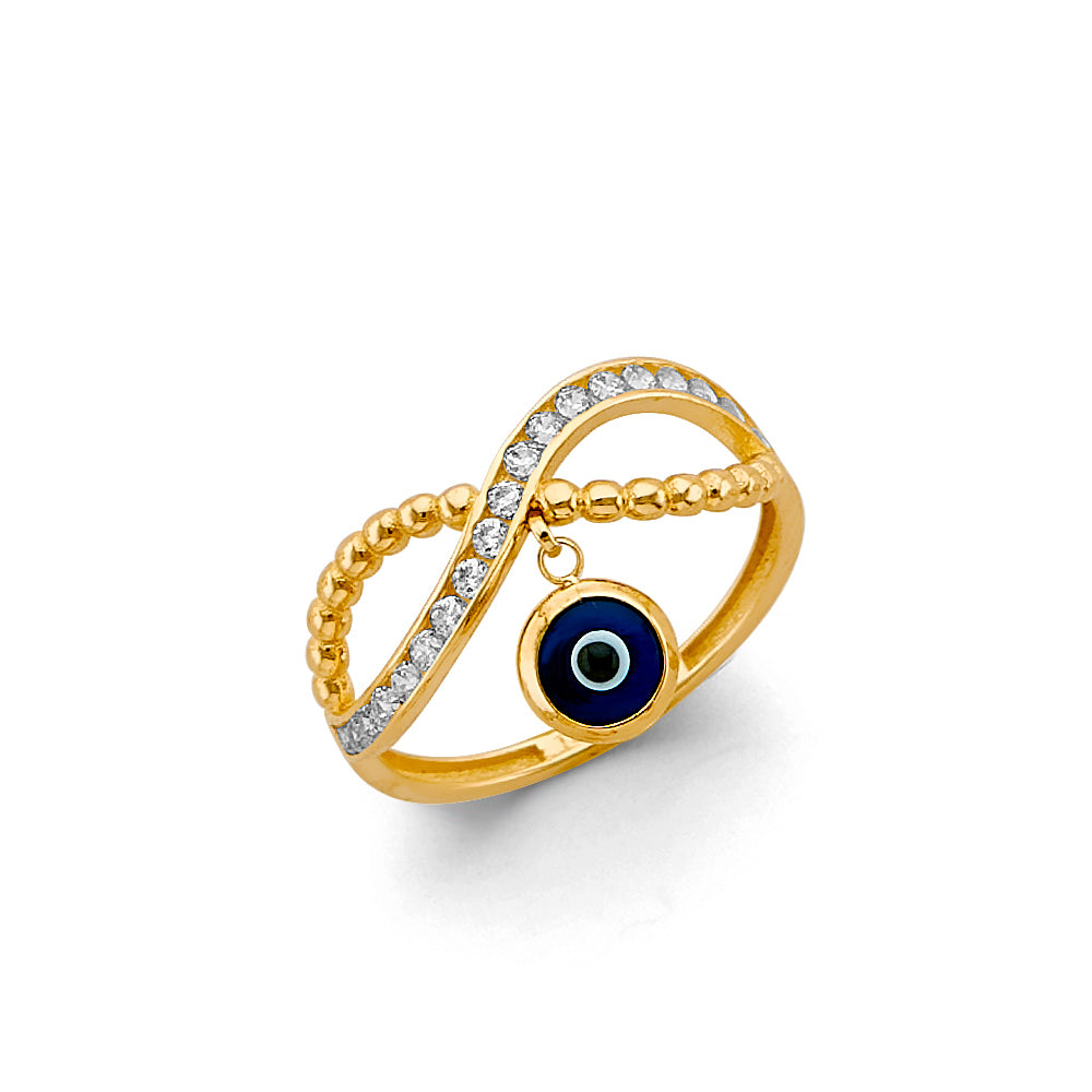 14k gold evil eye infinity ring, gold infinity evil eye jewelry, evil eye ring with CZ, luxury protective jewelry, 14k yellow gold evil eye charm, symbolic gold jewelry
