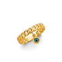 14k gold evil eye ring, gold chain evil eye ring, dangling evil eye jewelry, 14k yellow gold evil eye charm, luxury protective jewelry, gold evil eye link ring