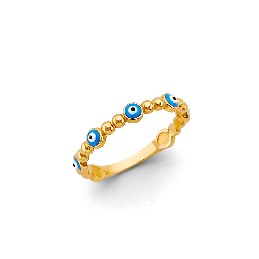 14k yellow gold evil eye ring, blue evil eye gold ring, 14k stacking evil eye ring, dainty gold evil eye jewelry, protective gold ring women