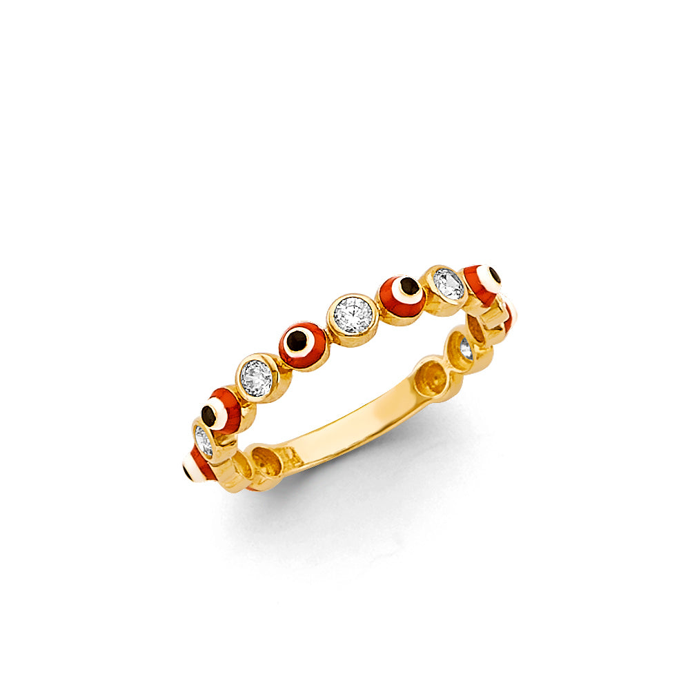 14k gold red evil eye ring, evil eye jewelry, protection ring, gold stacking ring, spiritual jewelry, cubic zirconia evil eye ring