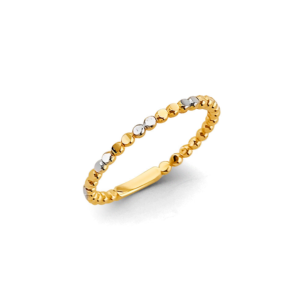 14k gold diamond-cut flat beaded stackable thumb ring (3129)