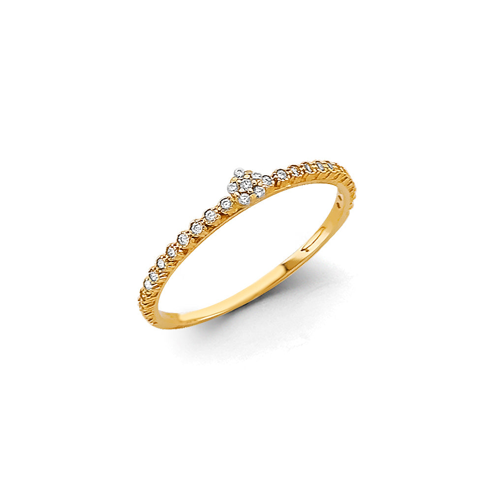 14k gold stackable thin band with cz stones