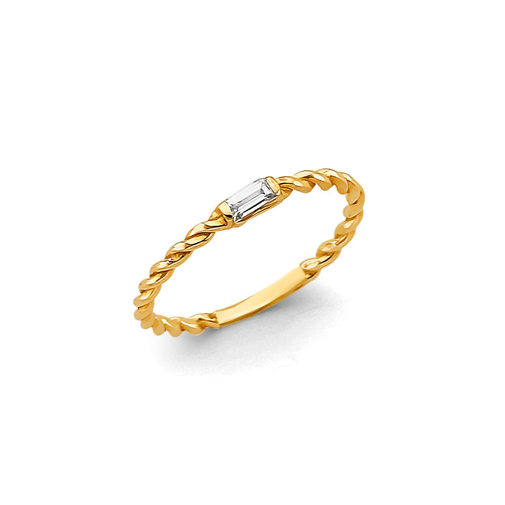 14k gold dainty braided stackable ring with cz (3132)