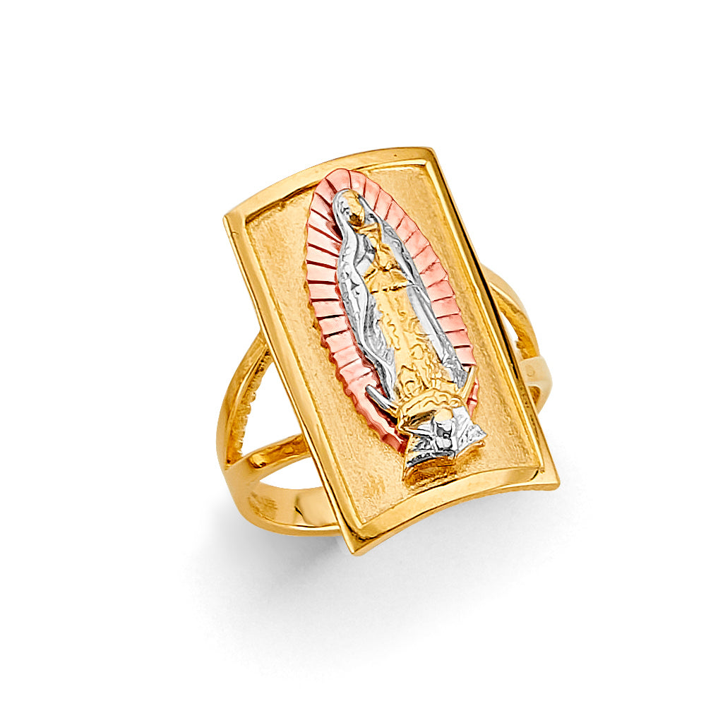 14K Tri-Color Virgencita Guadalupe Rectangle Ring
