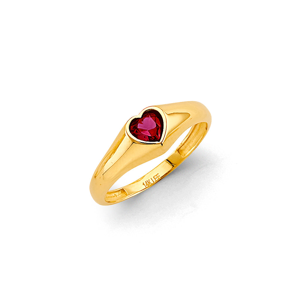 14K gold Amor Heart Ring, red heart CZ gold ring, 14K yellow gold promise ring, bezel set heart-shaped ring 14K, romantic gold heart ring, meaningful jewelry gift