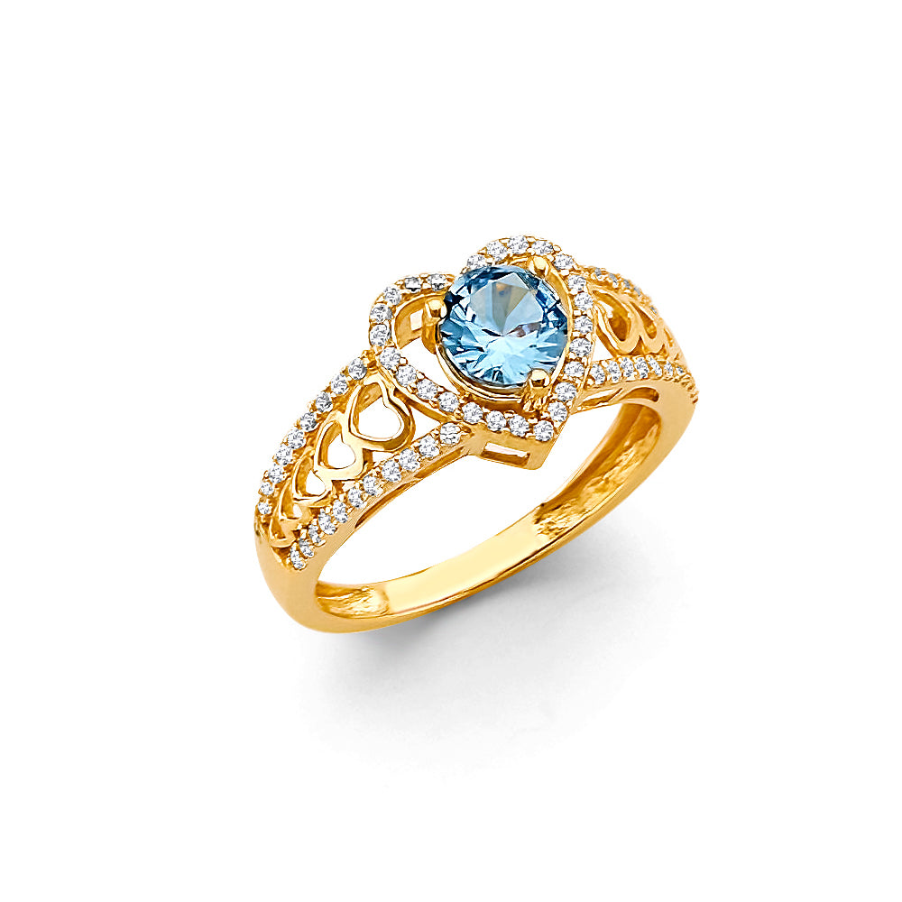 14K gold Azure Glow ring, blue CZ heart cutout ring, yellow gold promise ring, elegant blue gemstone ring 14K, romantic cubic zirconia ring gold, 14K gold statement ring