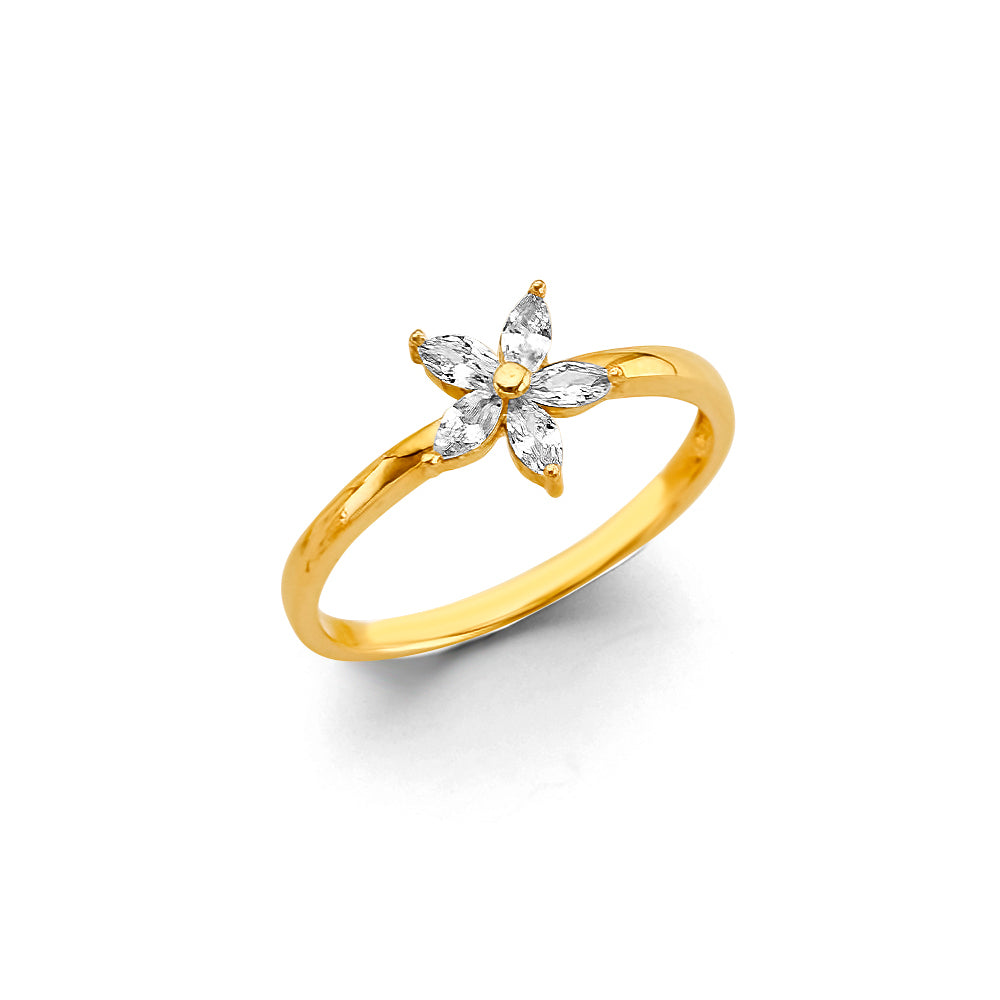 14K Gold Dainty CZ Flower Ring