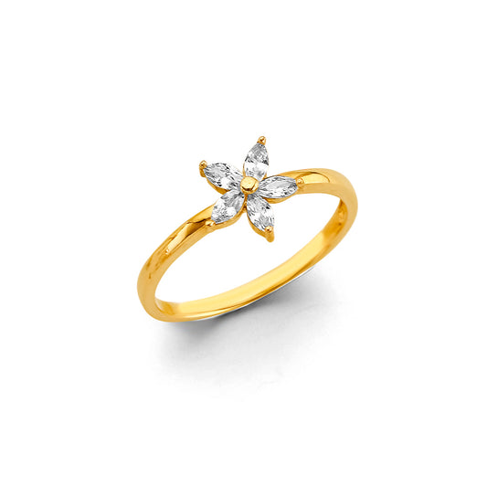 14K Gold Dainty CZ Flower Ring