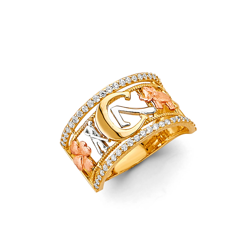 14k gold tri color cz lucky ring(3231)