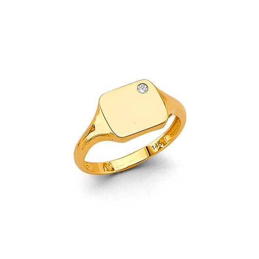 14k gold signet ring, engravable gold ring, women’s gold signet ring, gold ring with CZ, personalized 14k jewelry