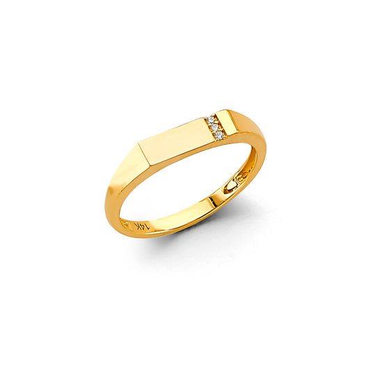 14K gold signet ring, CZ signet ring, engravable gold ring, personalized gold jewelry, real gold pinky ring