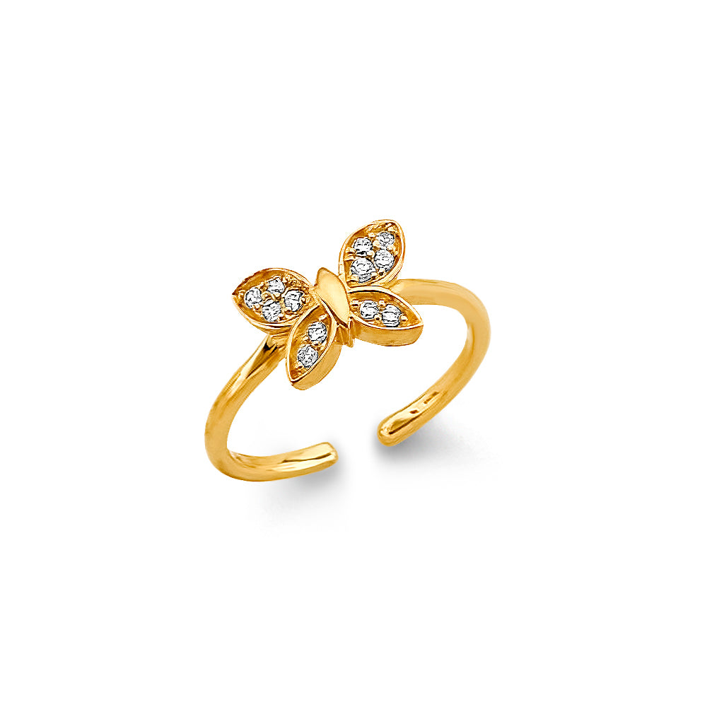 14k solid two tone butterfly toe ring