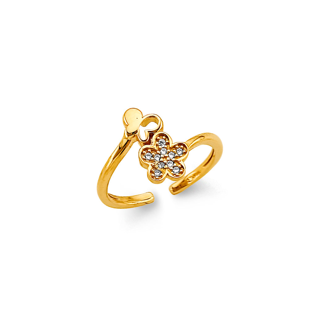 14k solid flower cz toe ring