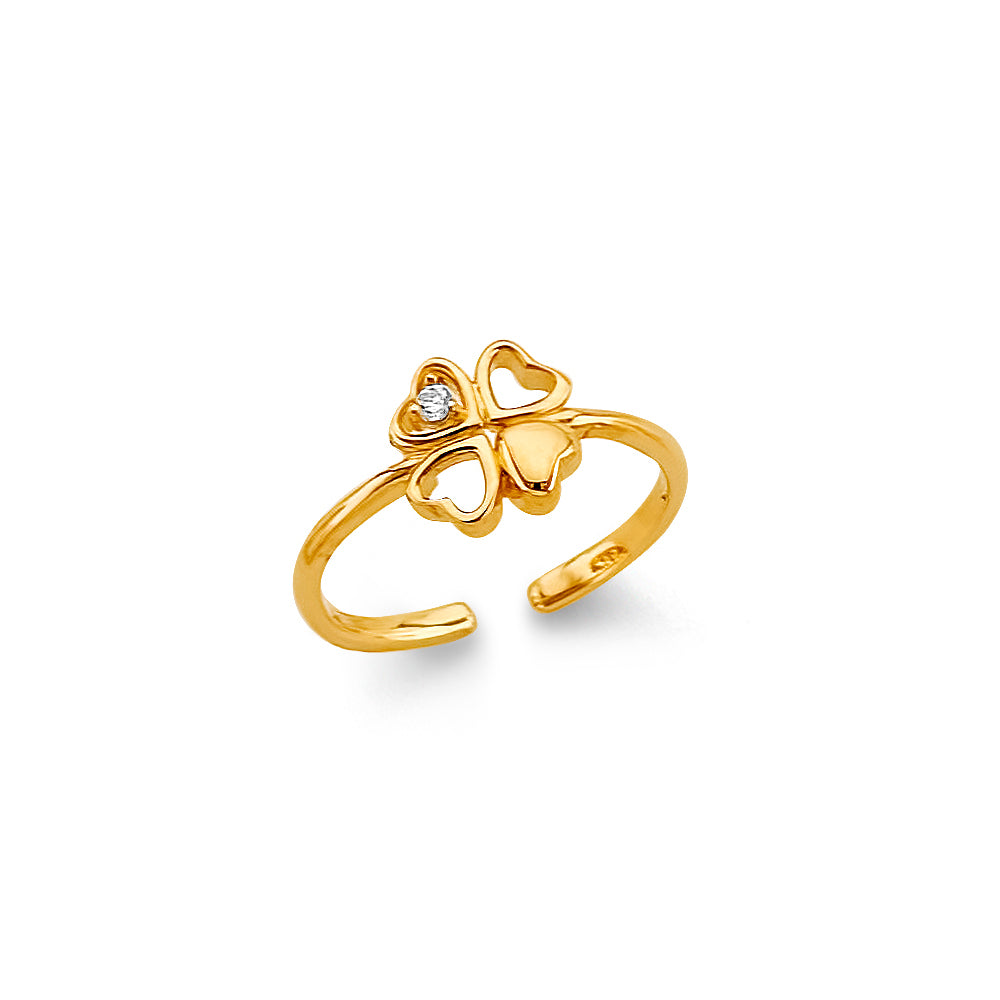 14k solid clover cz toe ring
