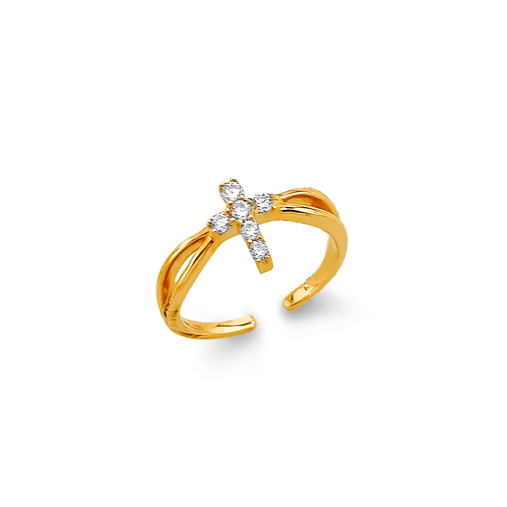 14k solid cross cz toe ring