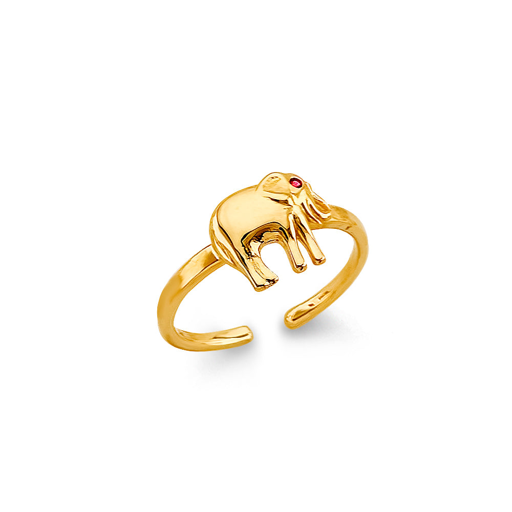 14k solid elephant cz toe ring