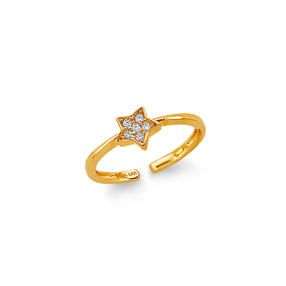 14k solid star cz toe ring